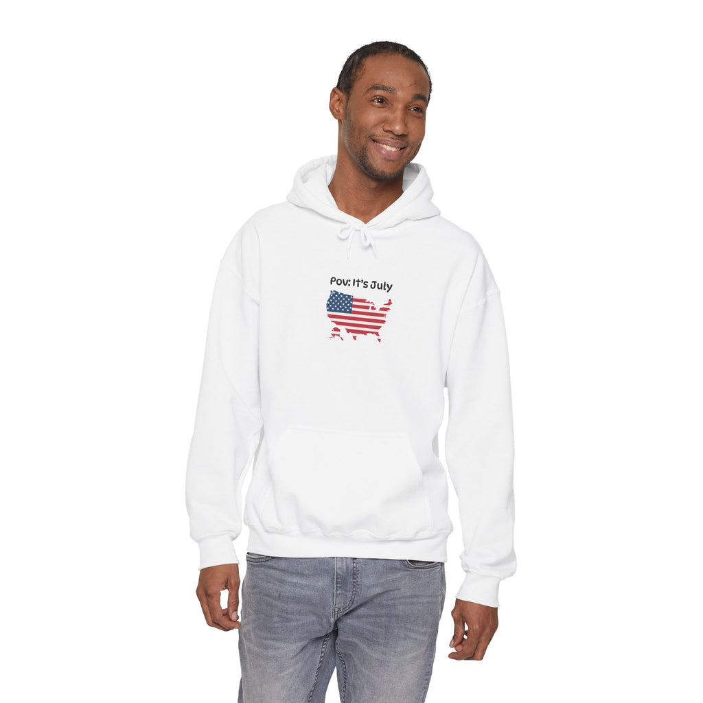 POV It's July USA flag map Hoodie | 4th of July Statue of Liberty back print