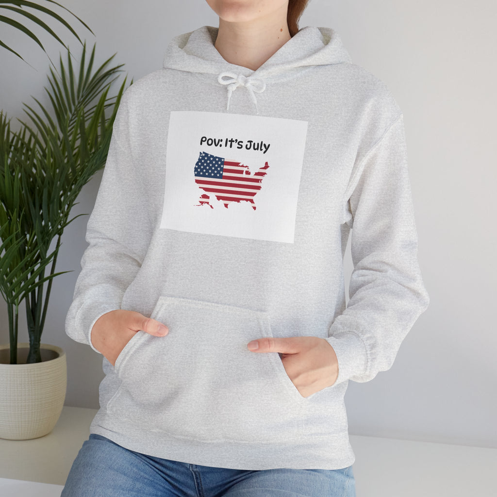 POV It's July USA flag map Hoodie | 4th of July Statue of Liberty back print