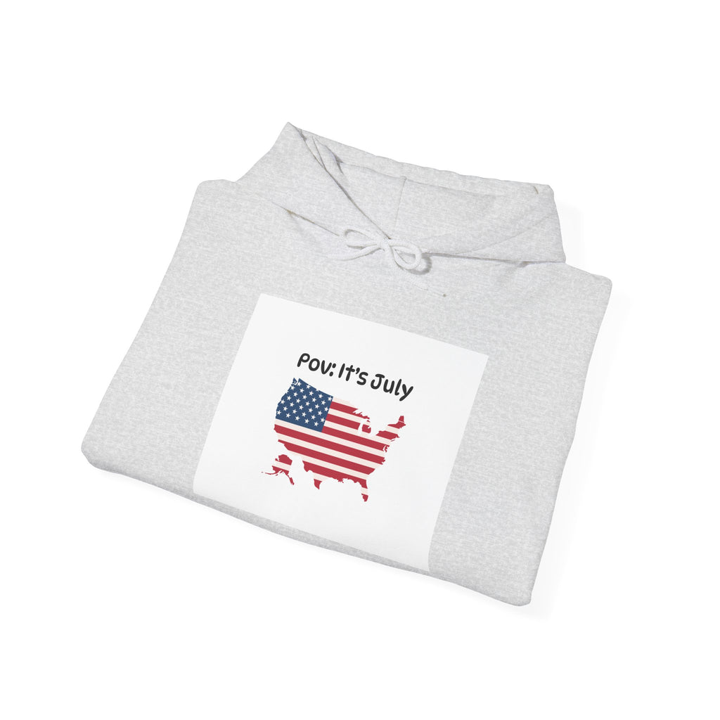 POV It's July USA flag map Hoodie | 4th of July Statue of Liberty back print