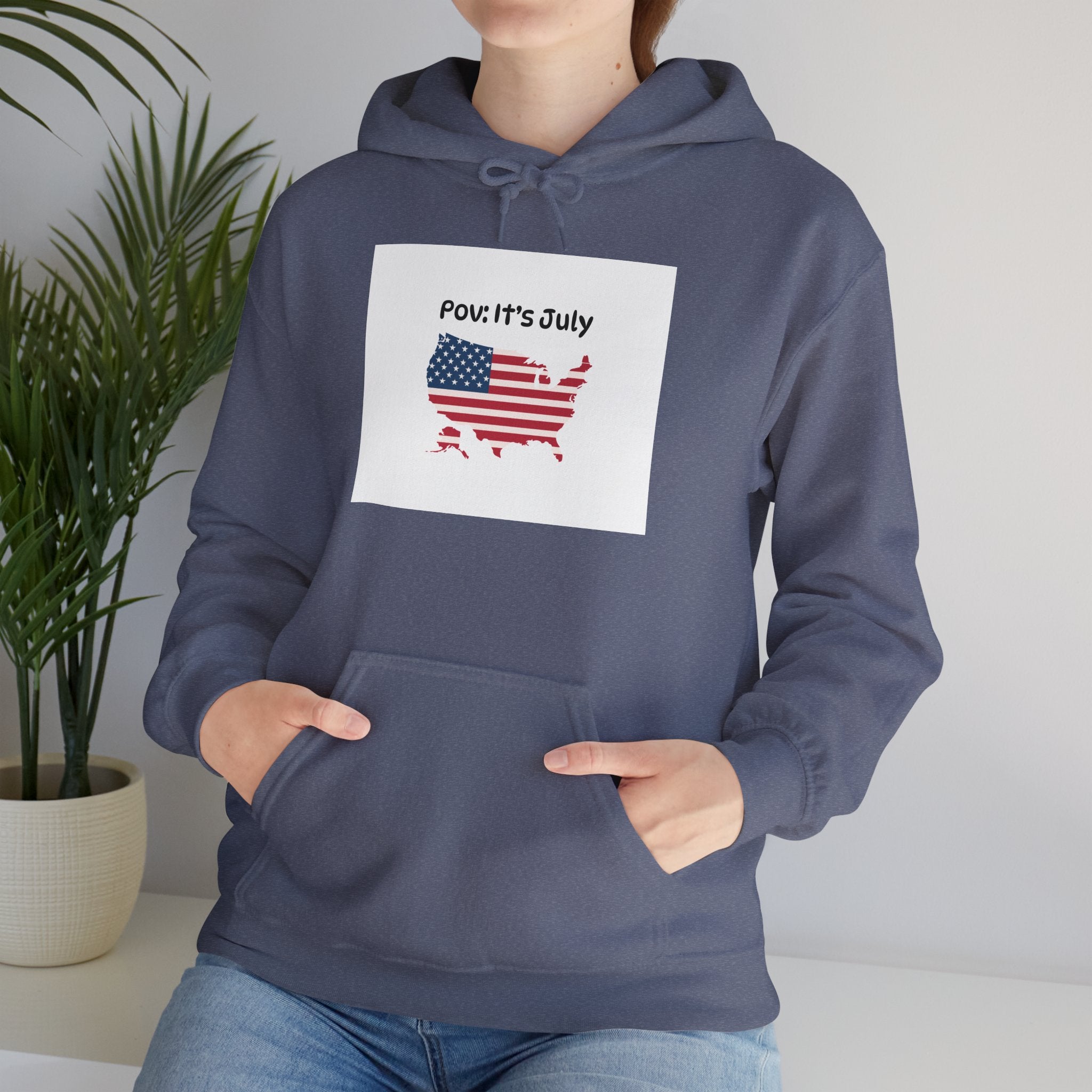 POV It's July USA flag map Hoodie | 4th of July Statue of Liberty back print