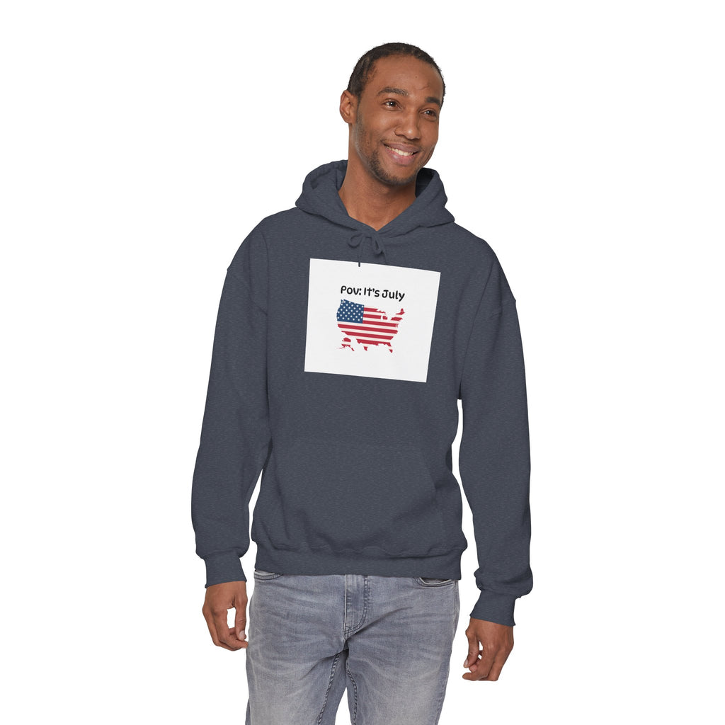 POV It's July USA flag map Hoodie | 4th of July Statue of Liberty back print