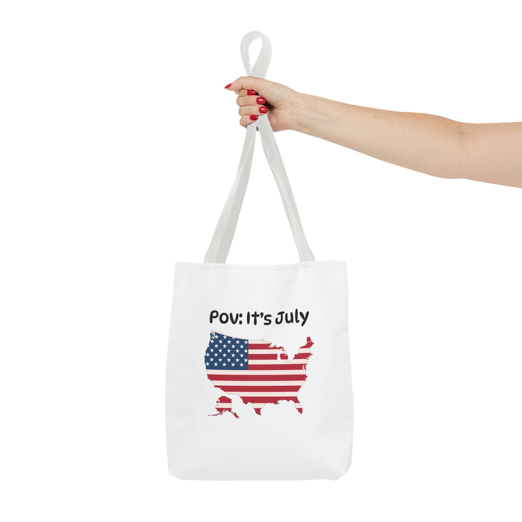 4th of July Tote Bag — American Flag USA Map "POV: It's July" Patriotic Grocery & Beach Carryall