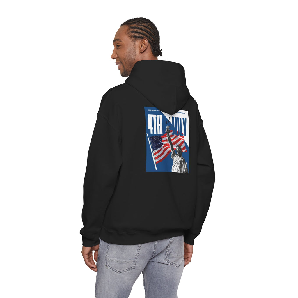 POV It's July USA flag map Hoodie | 4th of July Statue of Liberty back print