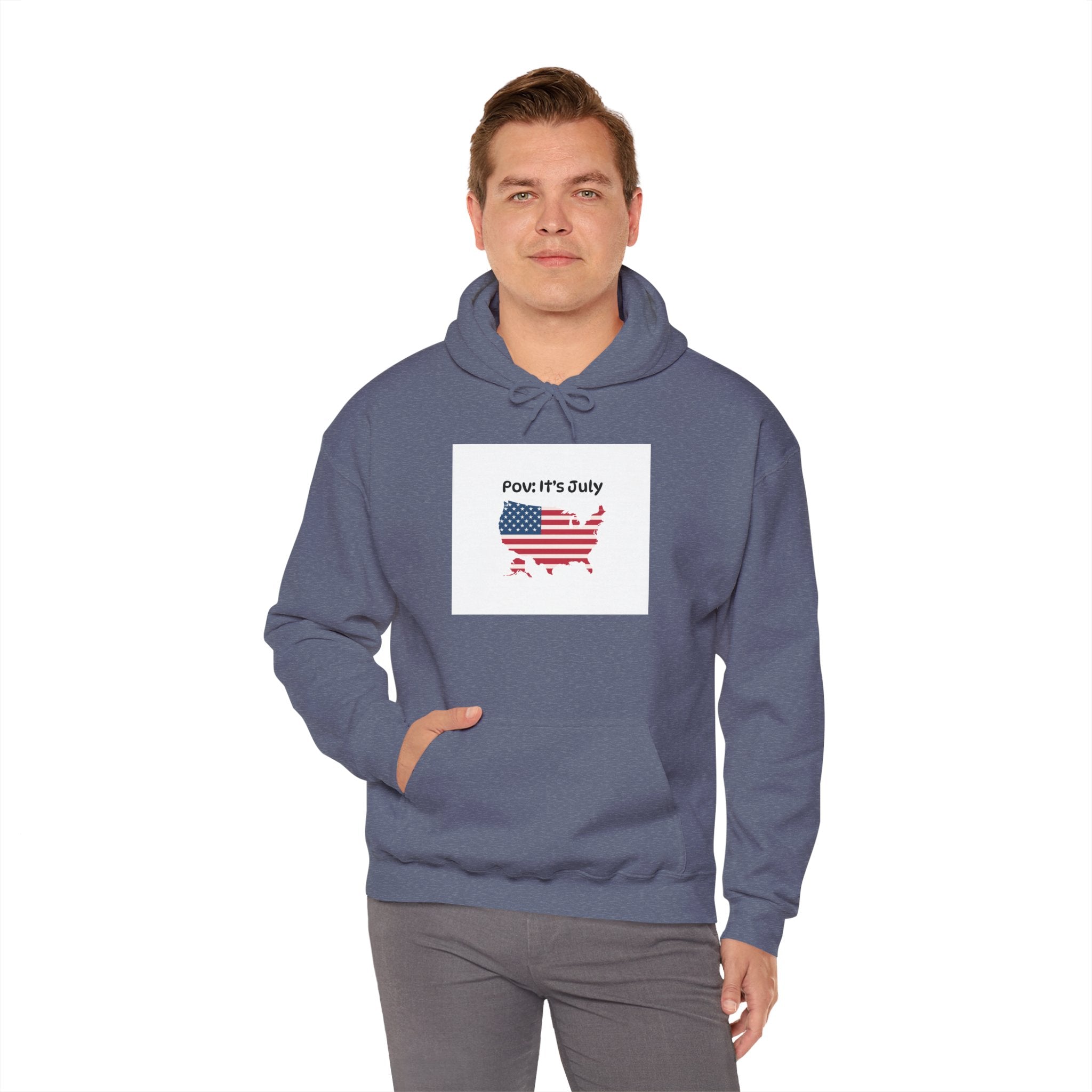 POV It's July USA flag map Hoodie | 4th of July Statue of Liberty back print