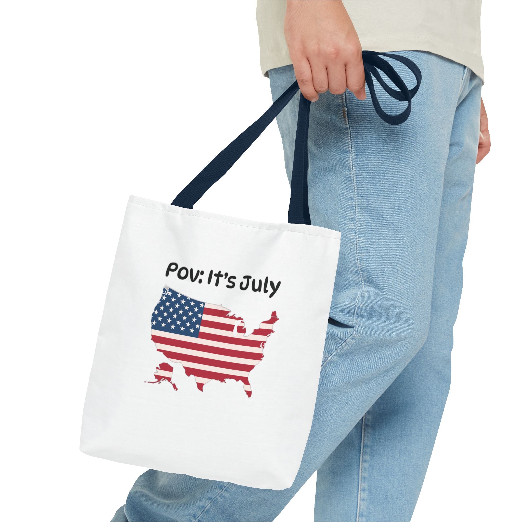 4th of July Tote Bag — American Flag USA Map "POV: It's July" Patriotic Grocery & Beach Carryall