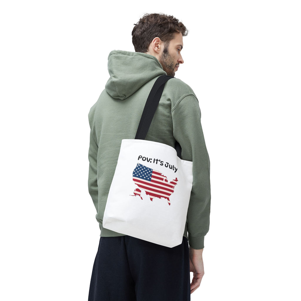 4th of July Tote Bag — American Flag USA Map "POV: It's July" Patriotic Grocery & Beach Carryall