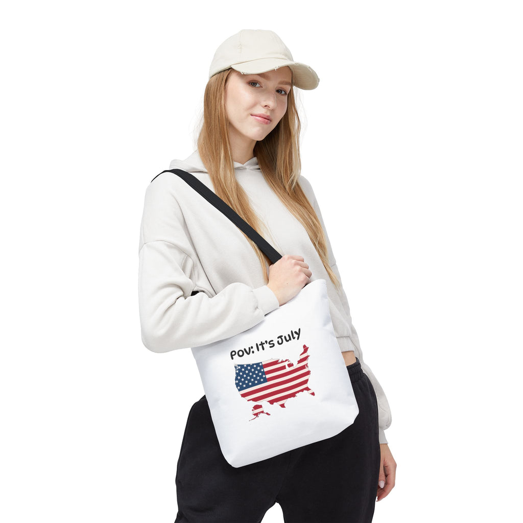 4th of July Tote Bag — American Flag USA Map "POV: It's July" Patriotic Grocery & Beach Carryall