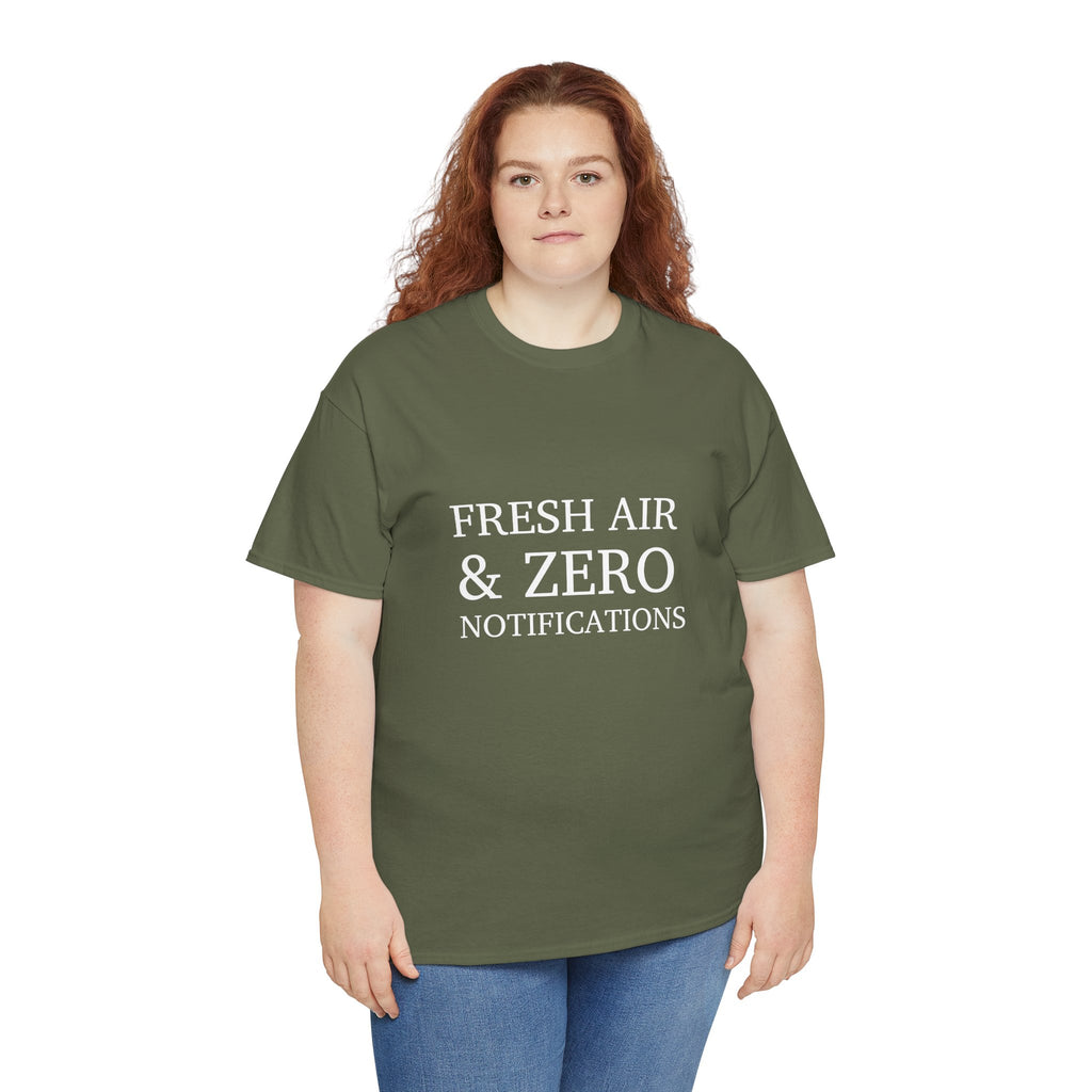 Camping Mood T‑Shirt — “Fresh Air & Zero Notifications” Outdoor Tent Graphic Tee