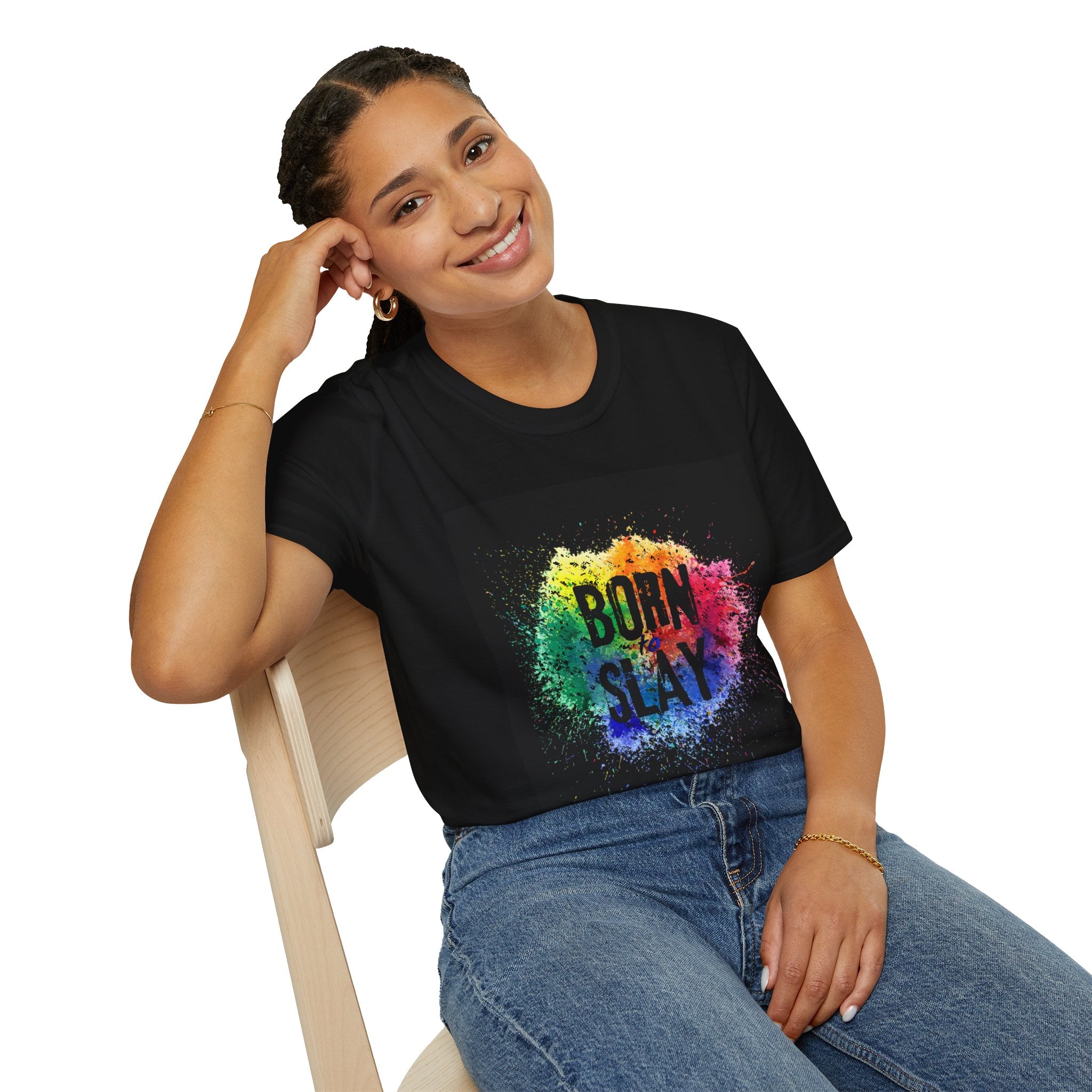 Born to Slay rainbow splash T-Shirt | Colorful typographic tee