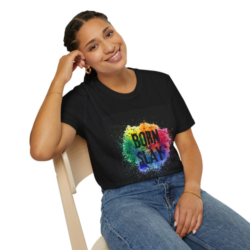 Born to Slay rainbow splash T-Shirt | Colorful typographic tee