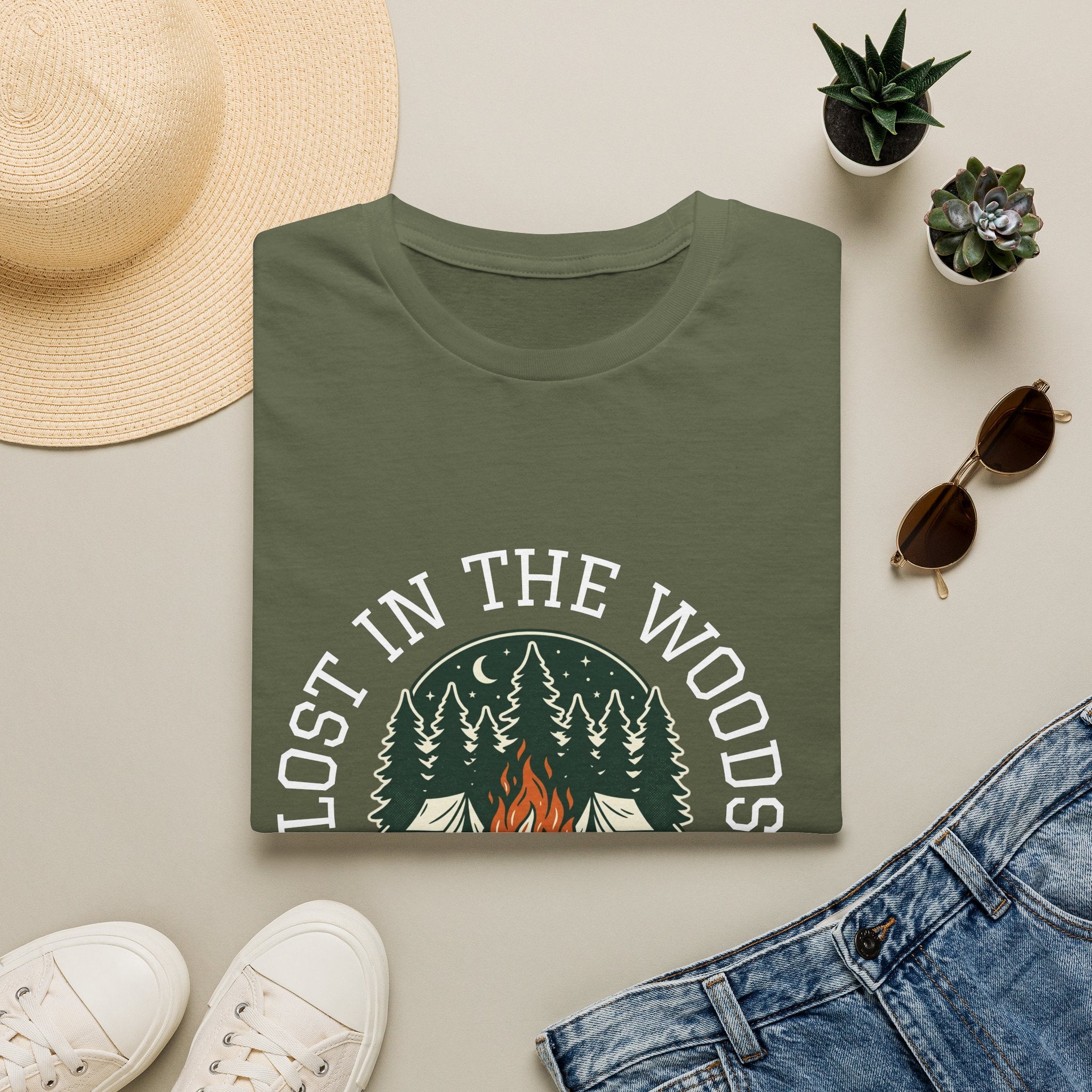 Lost in the Woods Camping T‑Shirt — Retro Campfire Nature Tee