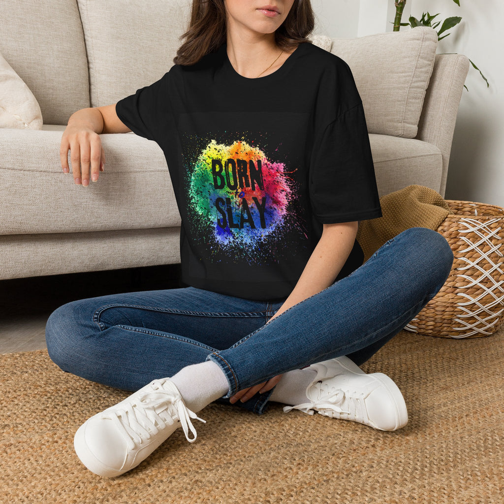 Born to Slay rainbow splash T-Shirt | Colorful typographic tee