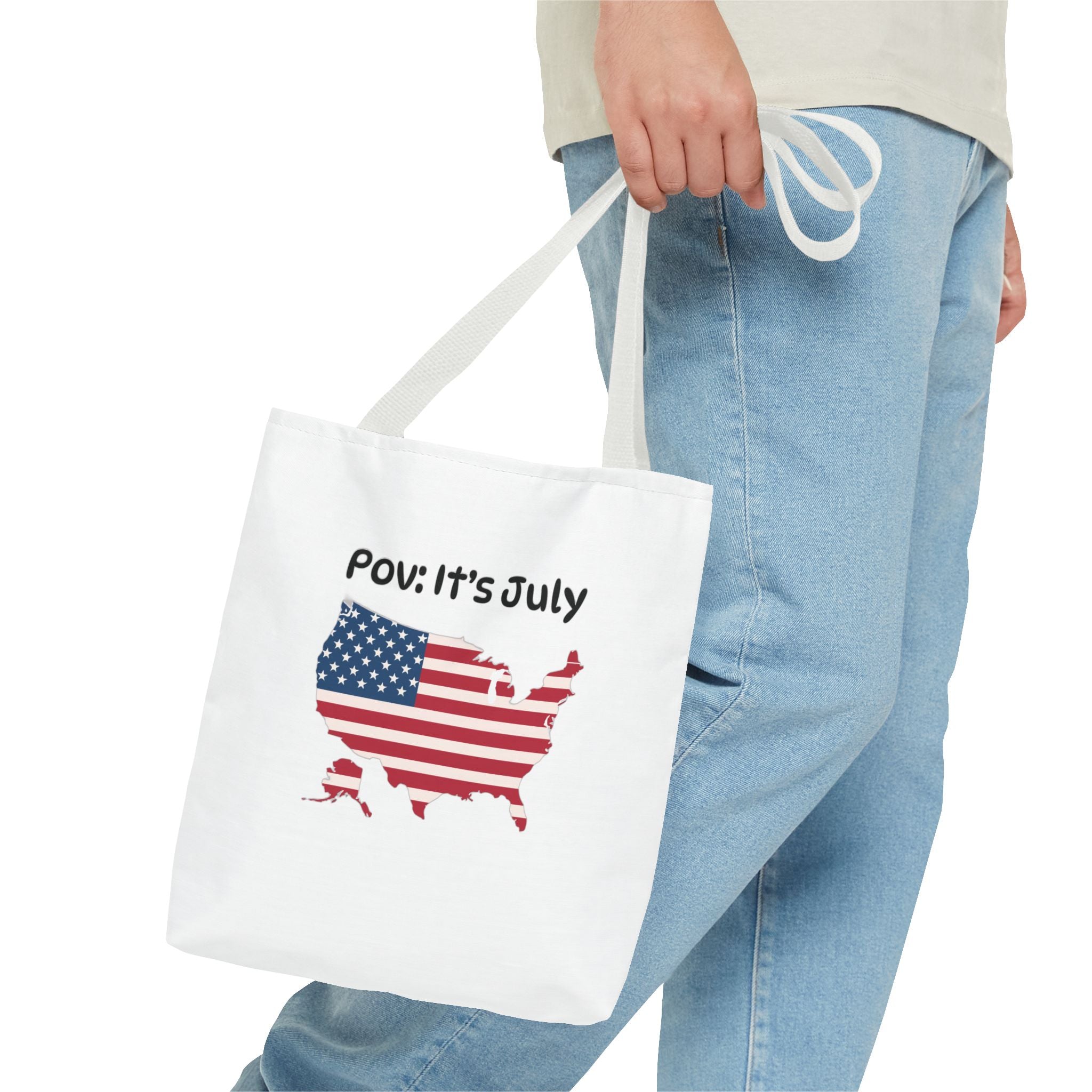 4th of July Tote Bag — American Flag USA Map "POV: It's July" Patriotic Grocery & Beach Carryall