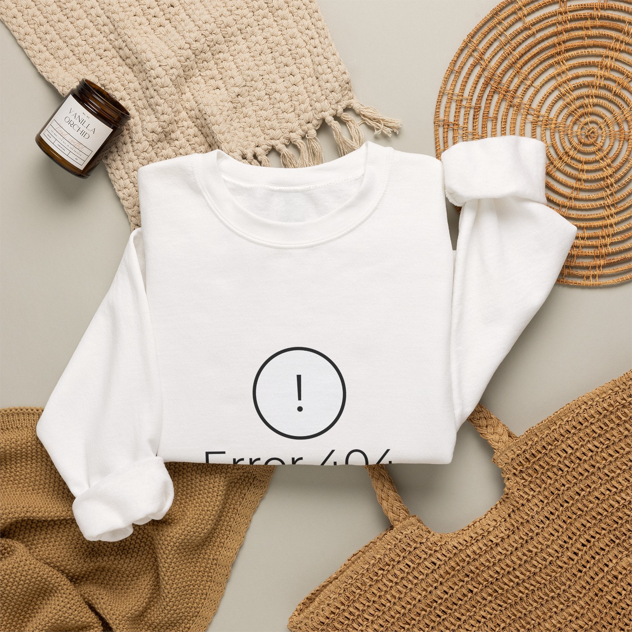 Crewneck Sweatshirt — “Error 404: Too Real, Please Turn It Off” Minimal Tech Graphic