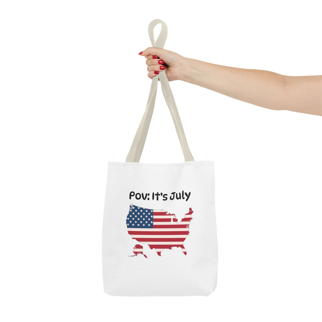 4th of July Tote Bag — American Flag USA Map "POV: It's July" Patriotic Grocery & Beach Carryall