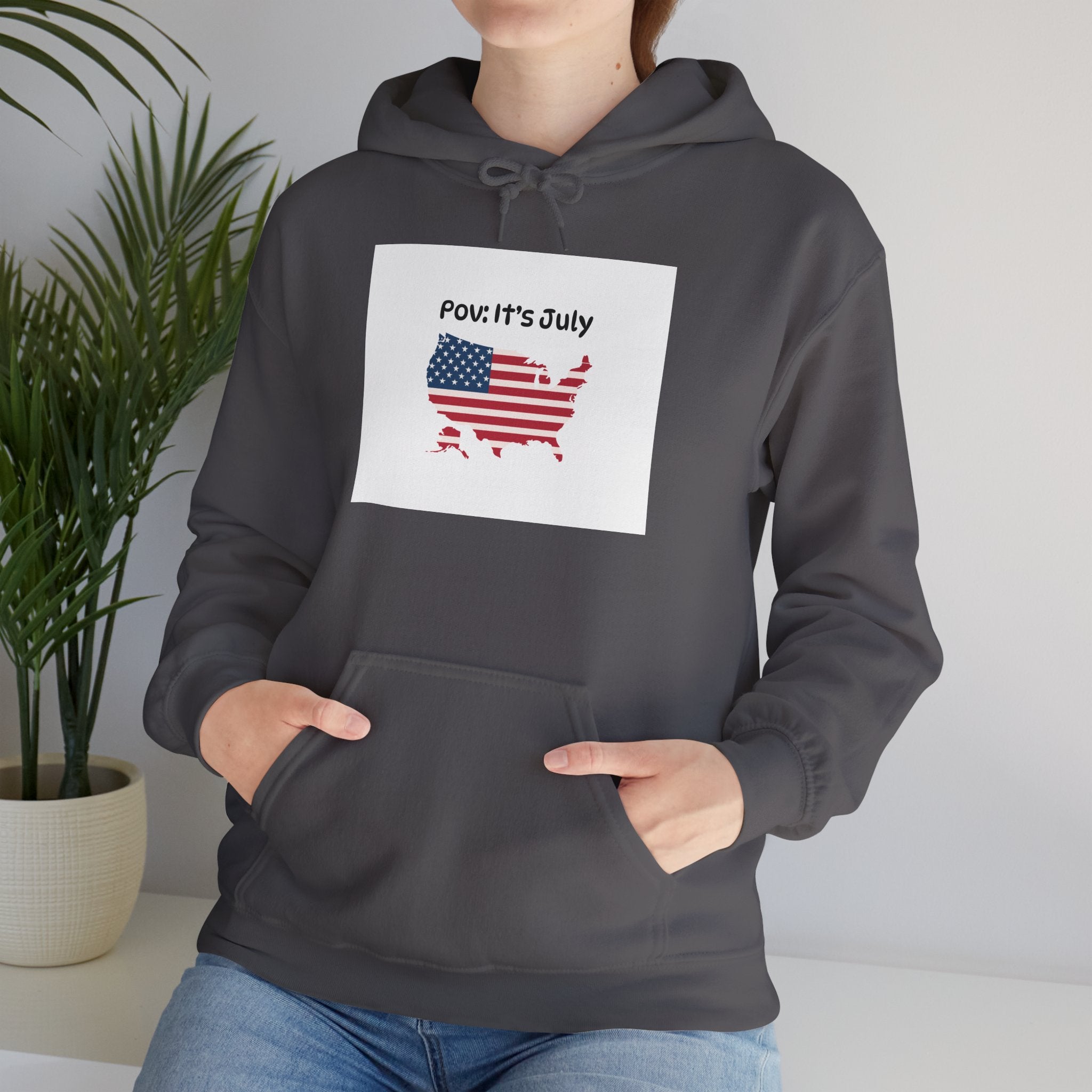 POV It's July USA flag map Hoodie | 4th of July Statue of Liberty back print