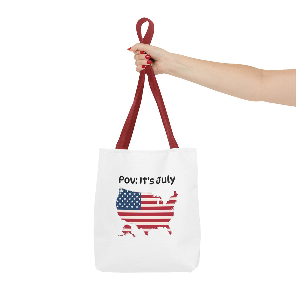 4th of July Tote Bag — American Flag USA Map "POV: It's July" Patriotic Grocery & Beach Carryall