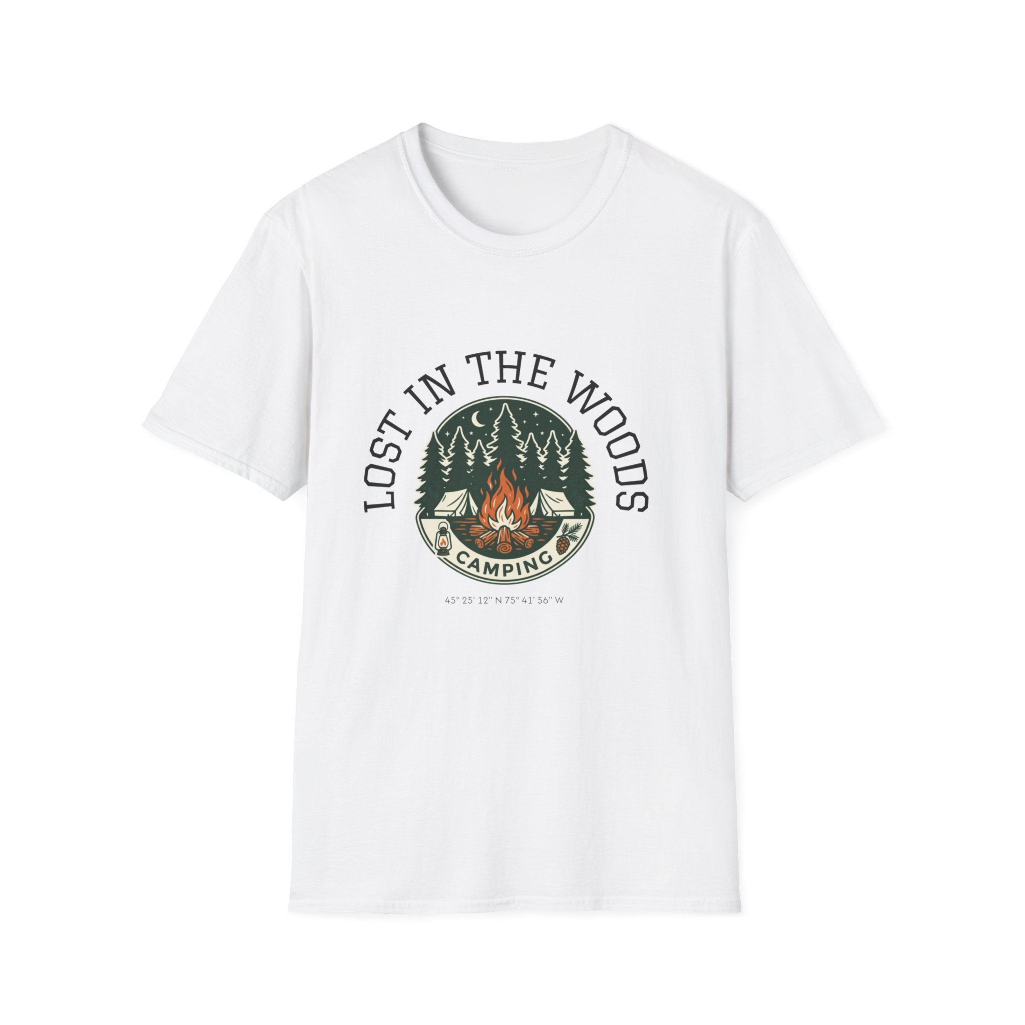 Lost in the Woods Camping T‑Shirt — Retro Campfire Nature Tee
