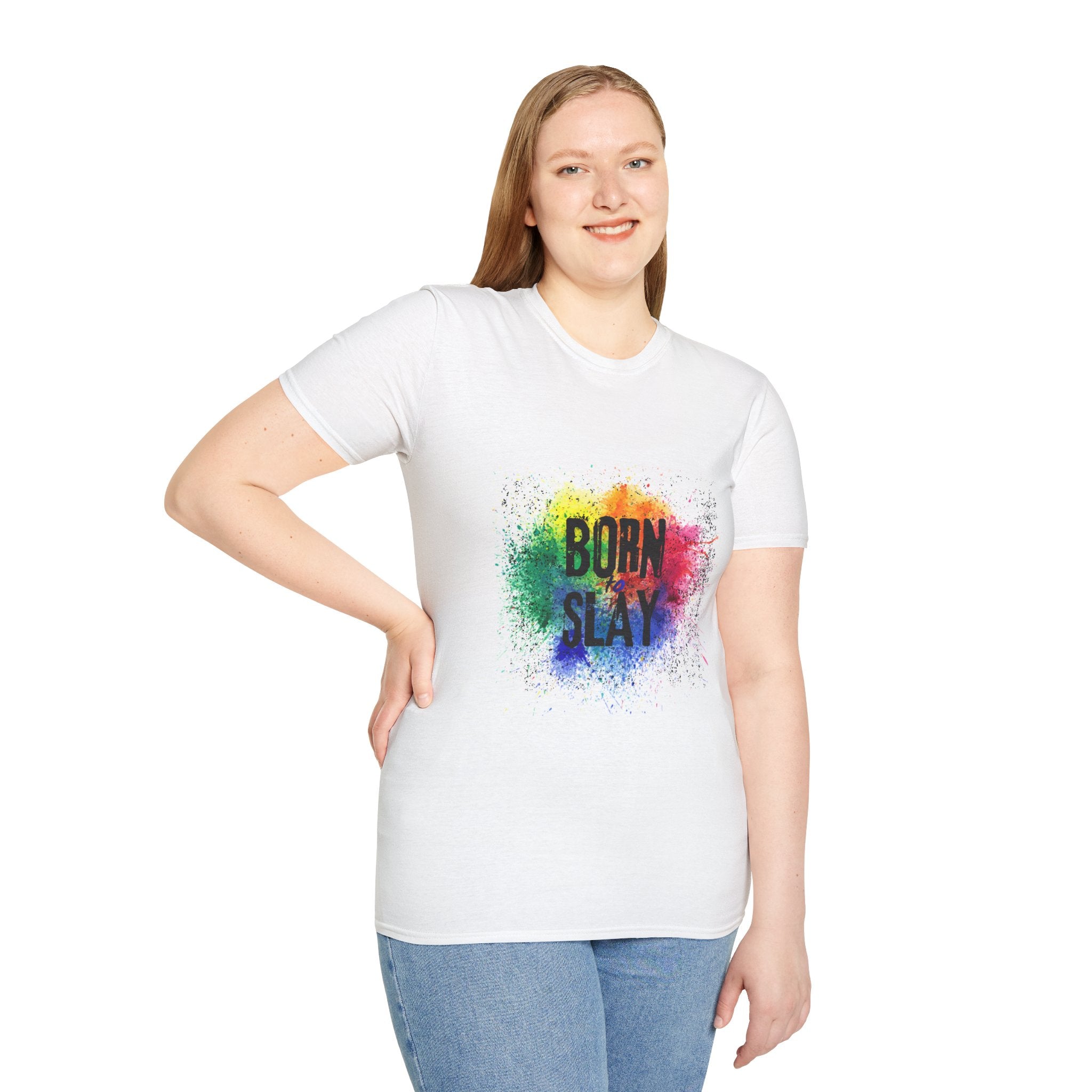 Born to Slay rainbow splash T-Shirt | Colorful typographic tee