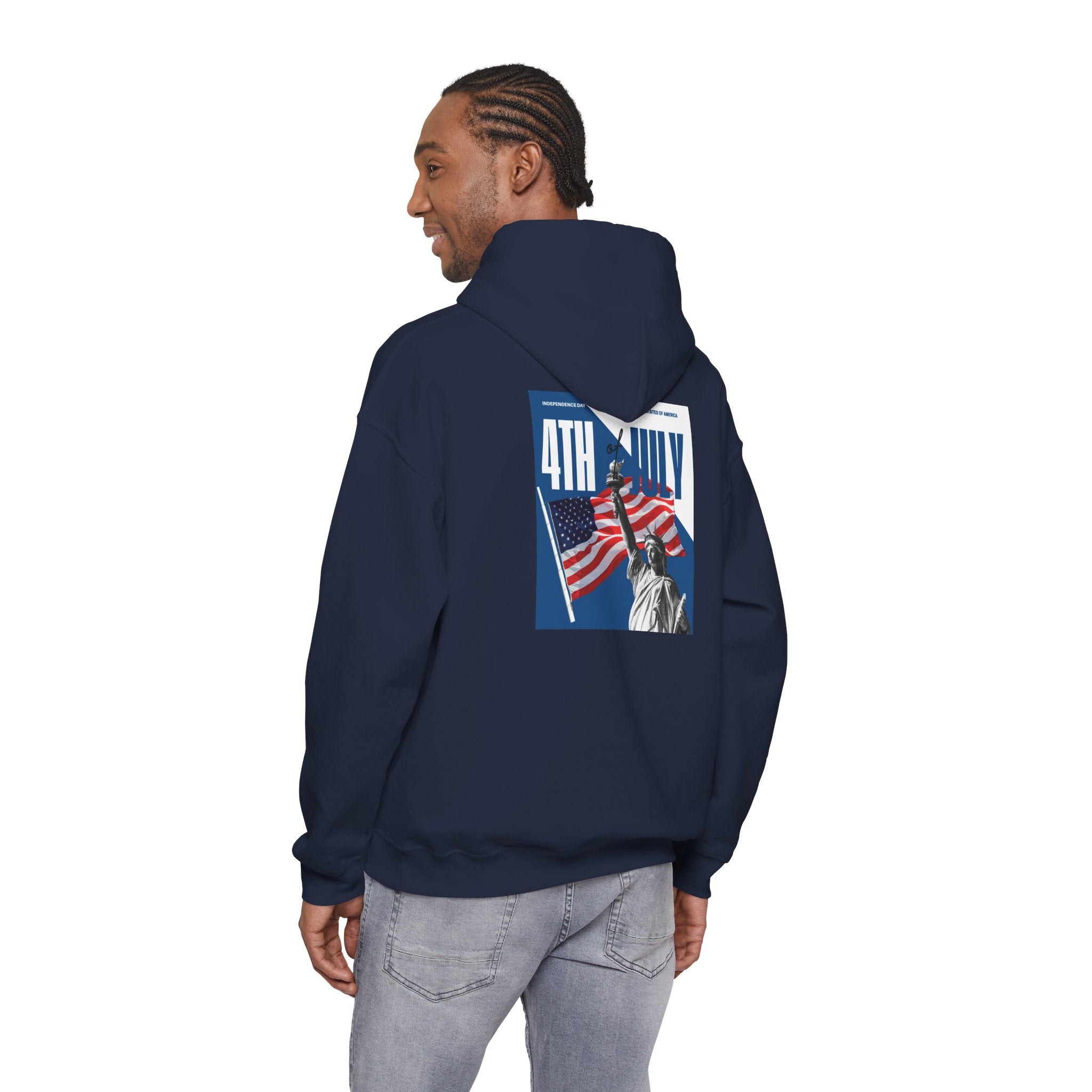 POV It's July USA flag map Hoodie | 4th of July Statue of Liberty back print