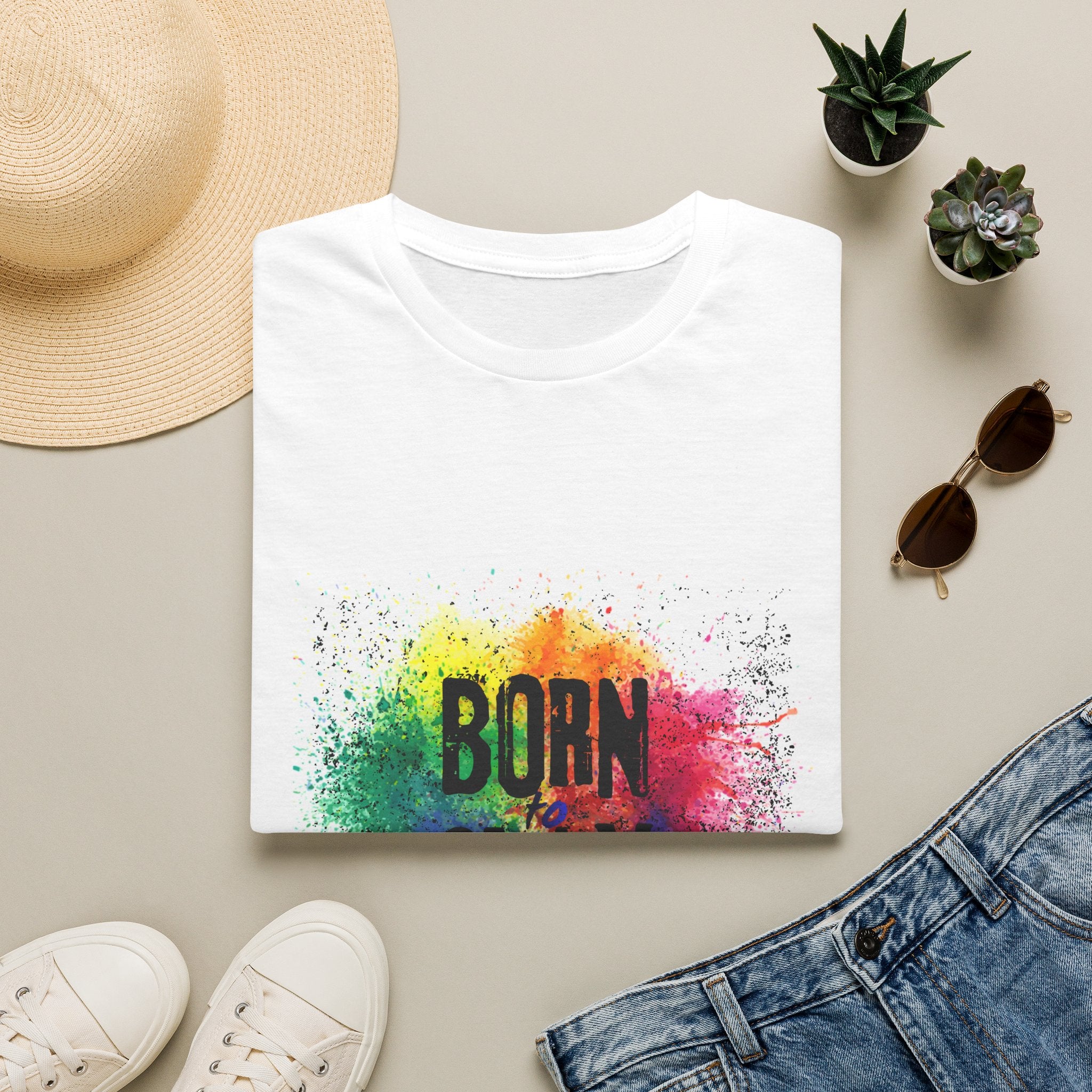 Born to Slay rainbow splash T-Shirt | Colorful typographic tee