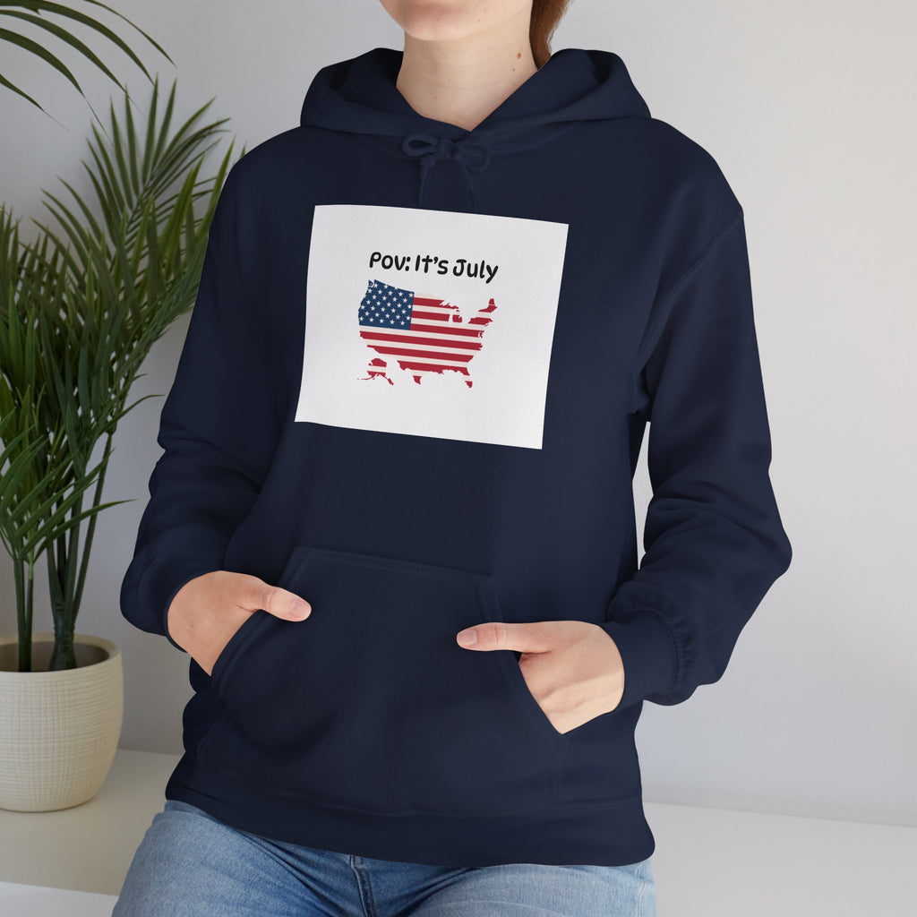 POV It's July USA flag map Hoodie | 4th of July Statue of Liberty back print