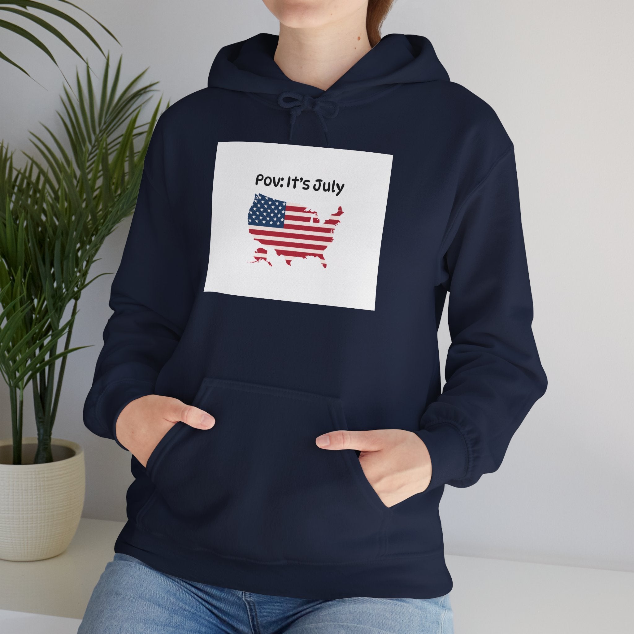 POV It's July USA flag map Hoodie | 4th of July Statue of Liberty back print