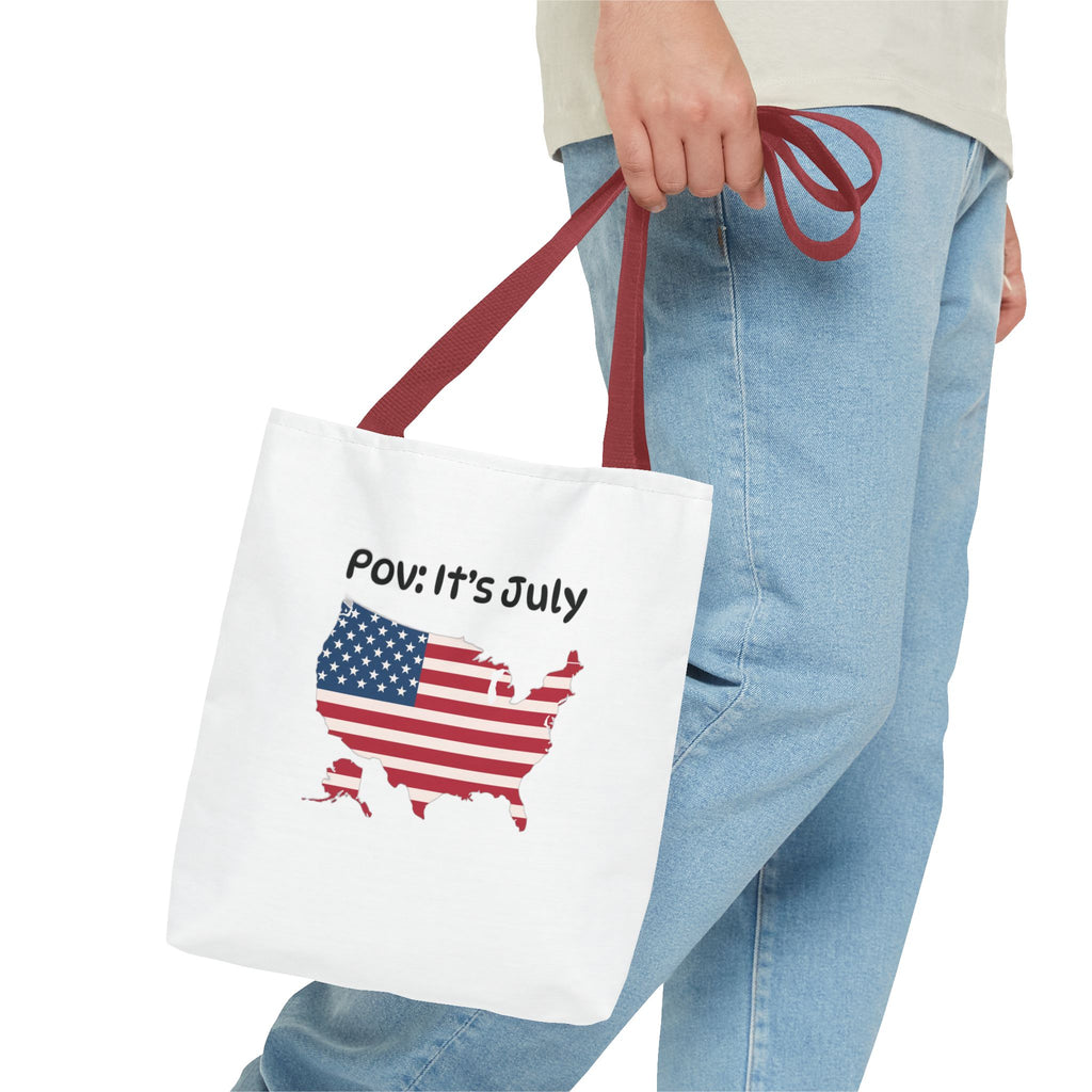 4th of July Tote Bag — American Flag USA Map "POV: It's July" Patriotic Grocery & Beach Carryall
