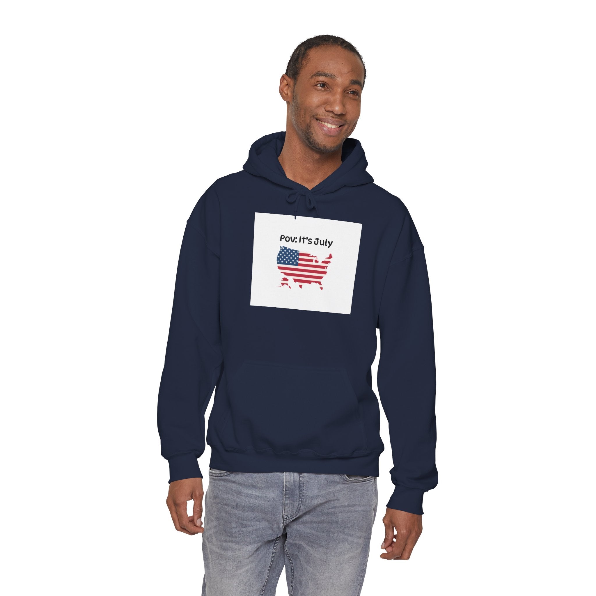POV It's July USA flag map Hoodie | 4th of July Statue of Liberty back print