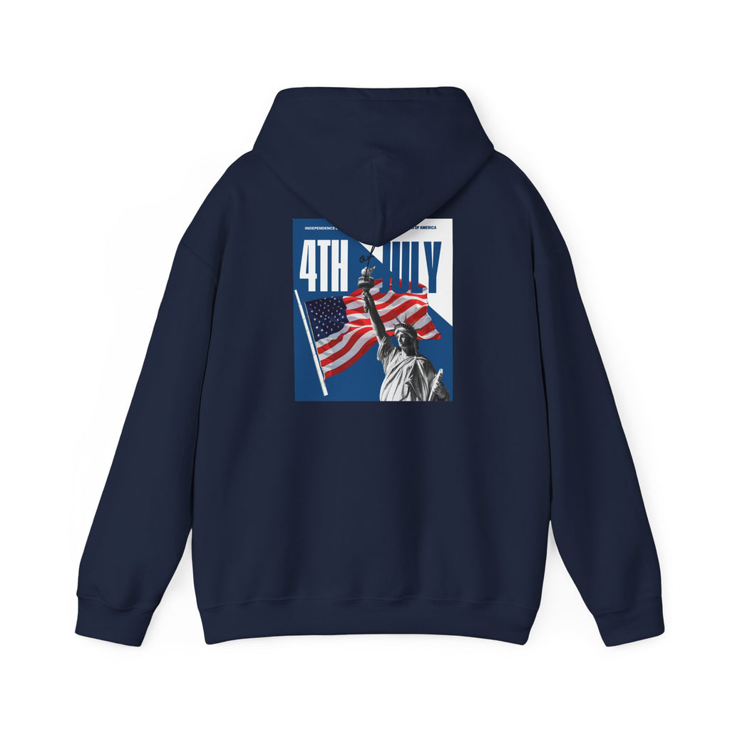 POV It's July USA flag map Hoodie | 4th of July Statue of Liberty back print