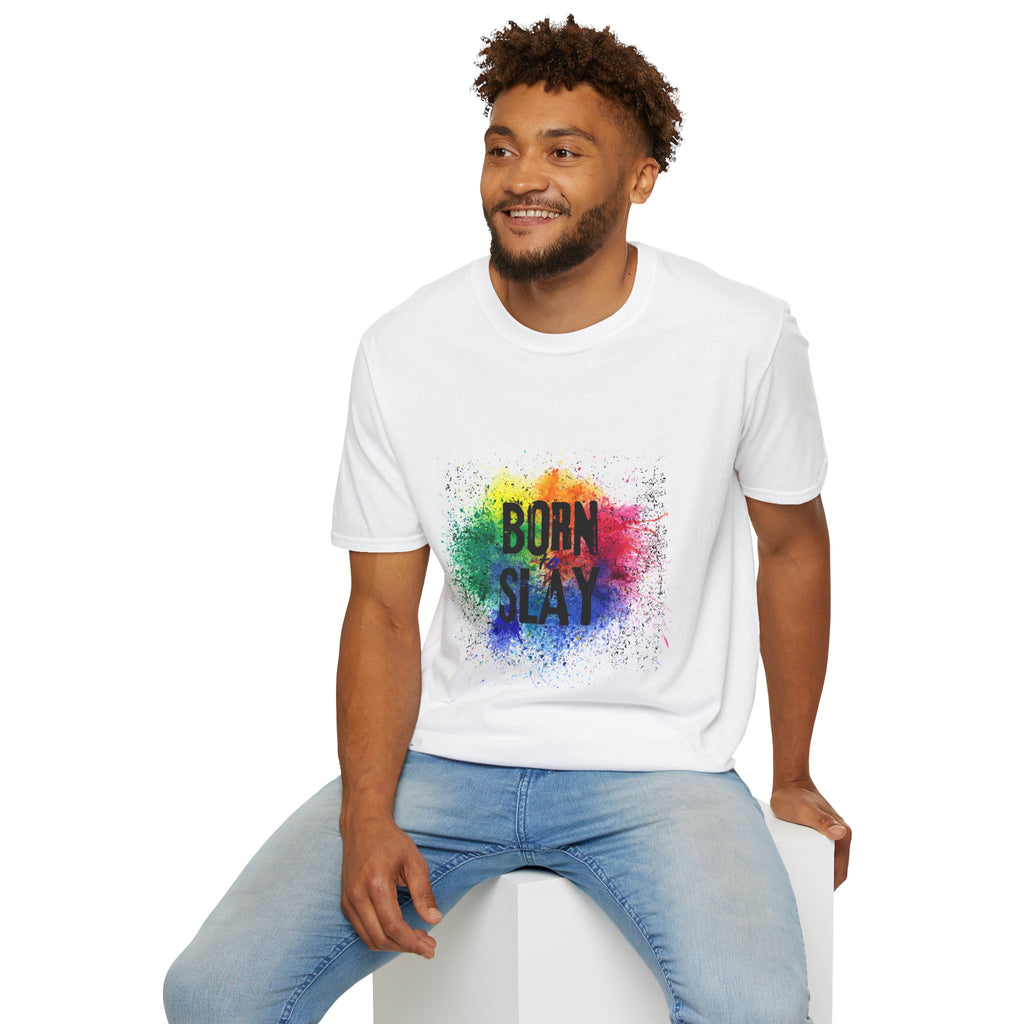 Born to Slay rainbow splash T-Shirt | Colorful typographic tee