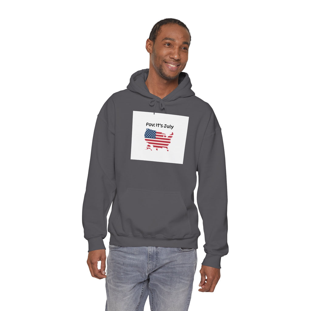 POV It's July USA flag map Hoodie | 4th of July Statue of Liberty back print