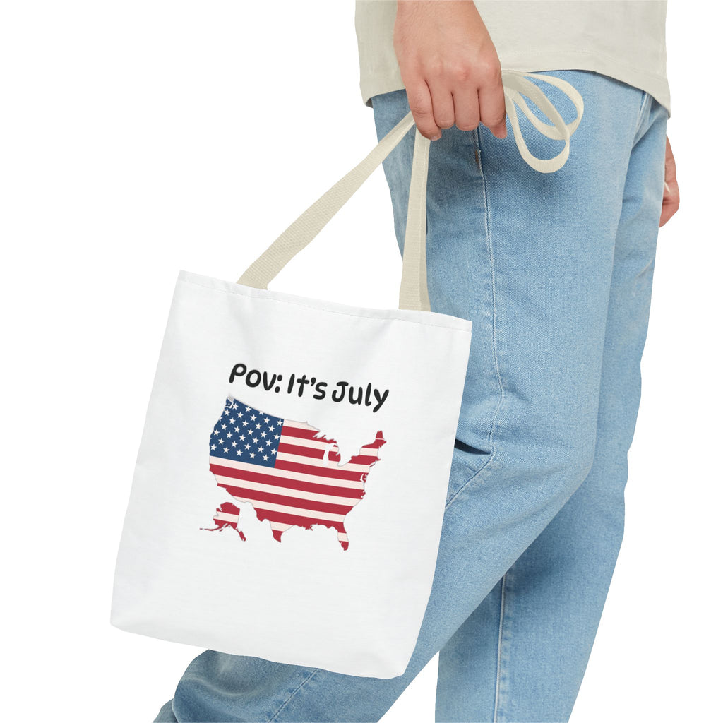 4th of July Tote Bag — American Flag USA Map "POV: It's July" Patriotic Grocery & Beach Carryall