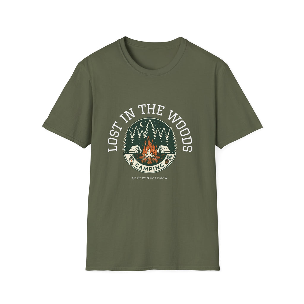 Lost in the Woods Camping T‑Shirt — Retro Campfire Nature Tee