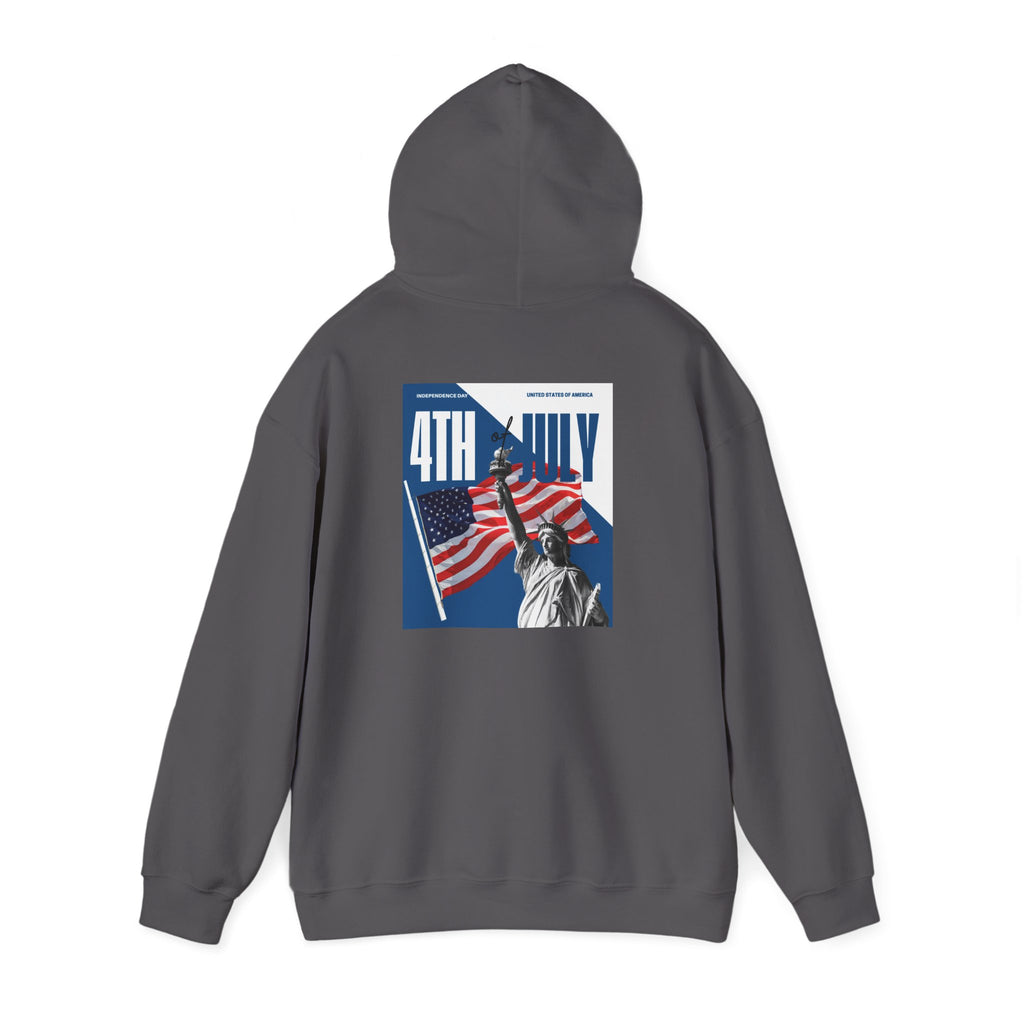 POV It's July USA flag map Hoodie | 4th of July Statue of Liberty back print