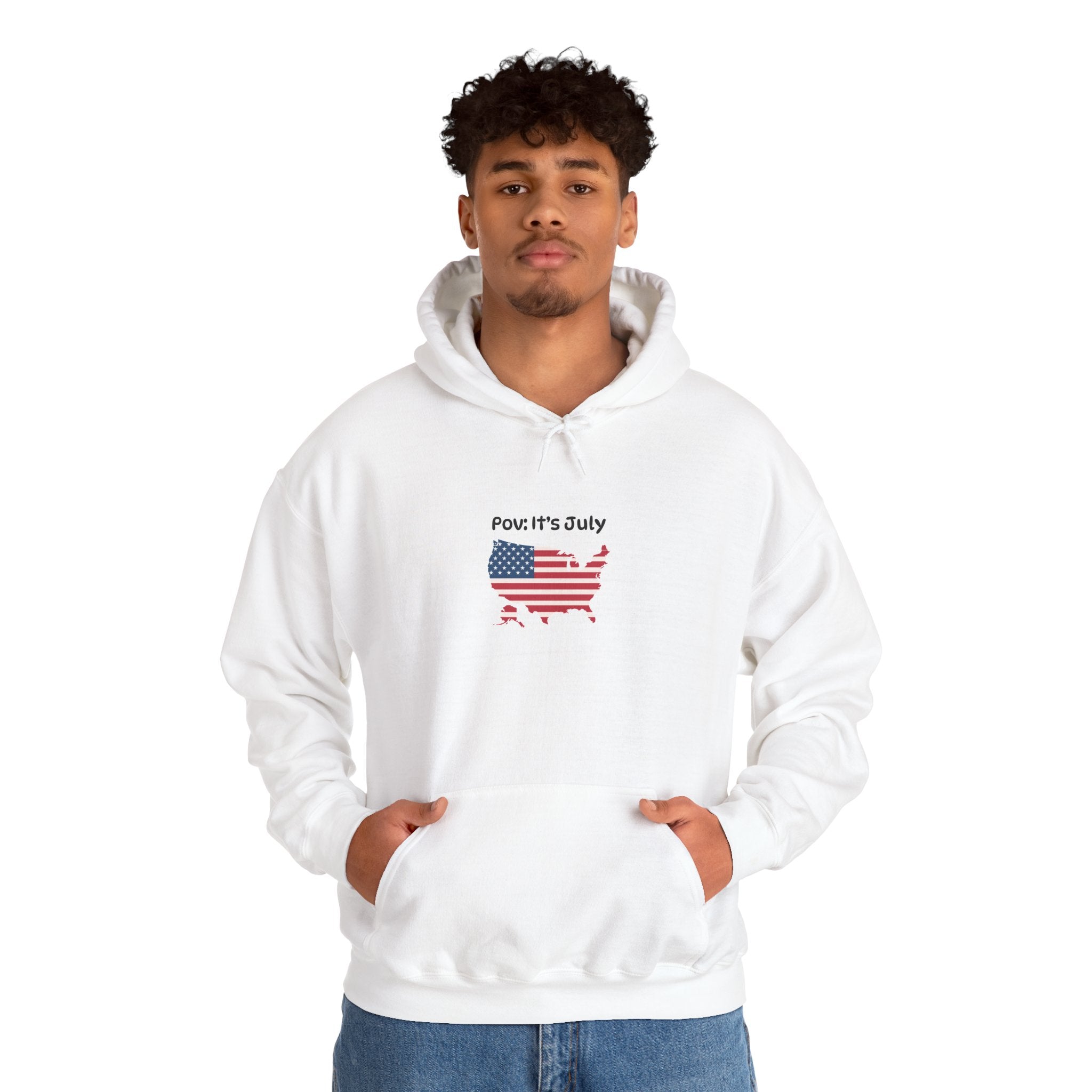POV It's July USA flag map Hoodie | 4th of July Statue of Liberty back print