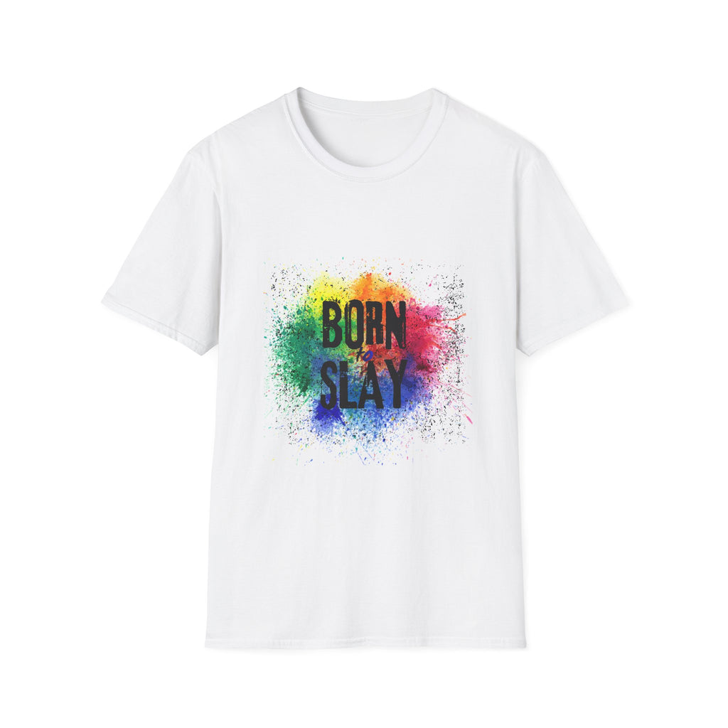 Born to Slay rainbow splash T-Shirt | Colorful typographic tee