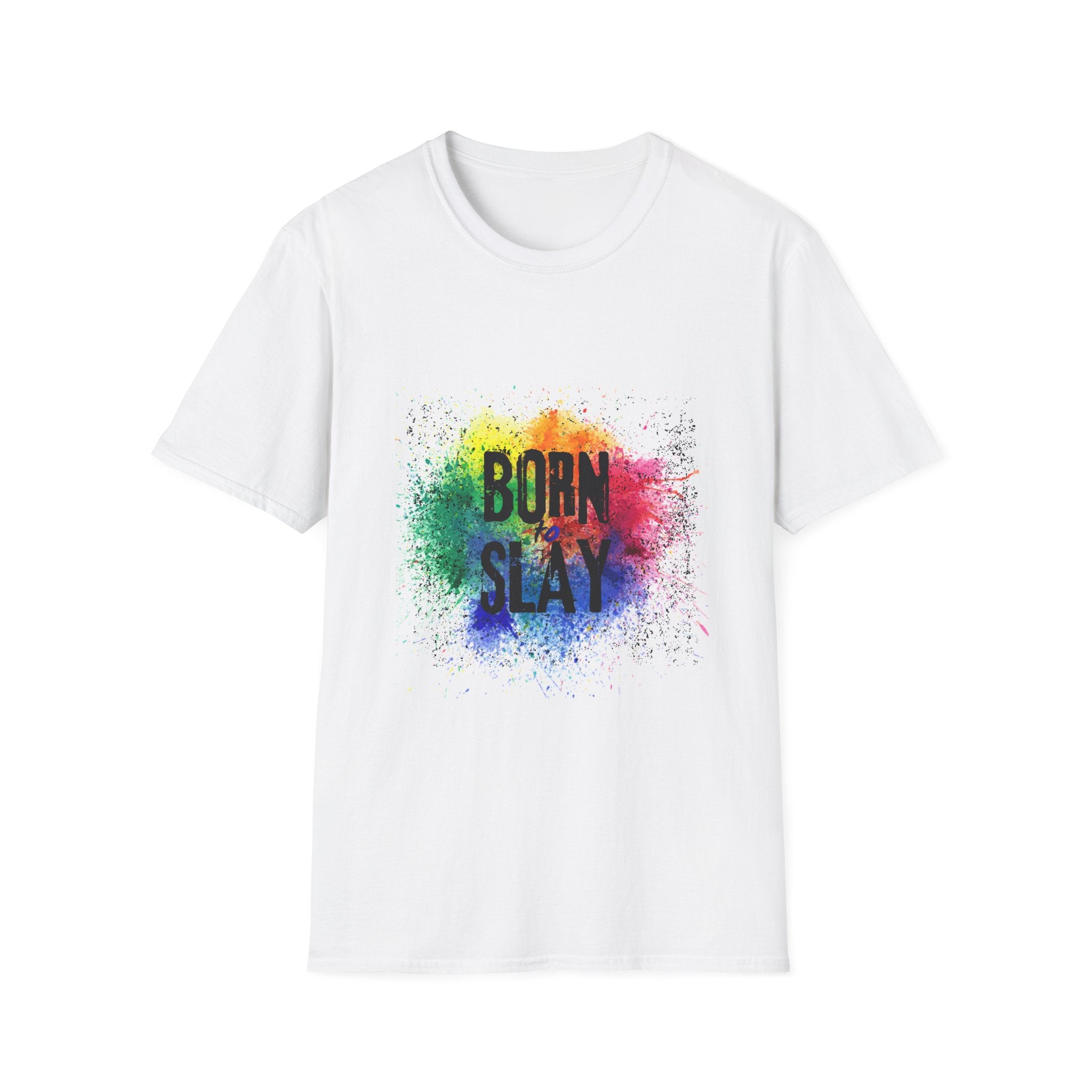 Born to Slay rainbow splash T-Shirt | Colorful typographic tee