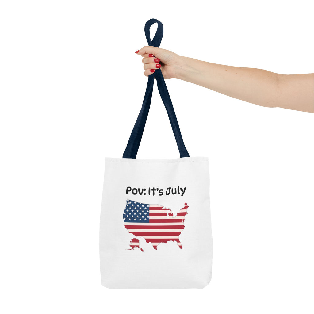 4th of July Tote Bag — American Flag USA Map "POV: It's July" Patriotic Grocery & Beach Carryall