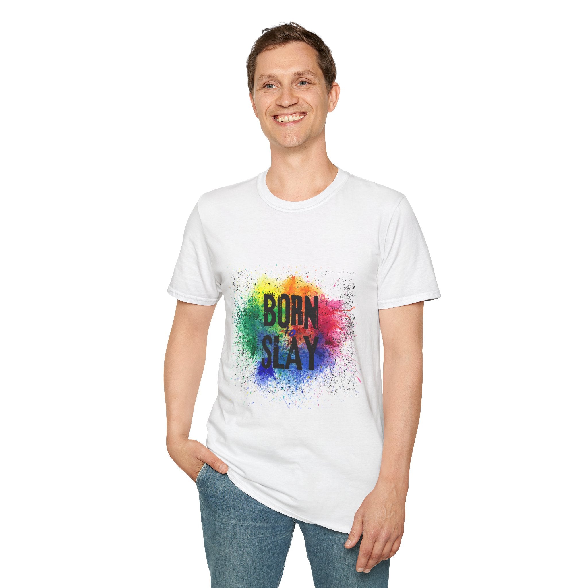 Born to Slay rainbow splash T-Shirt | Colorful typographic tee