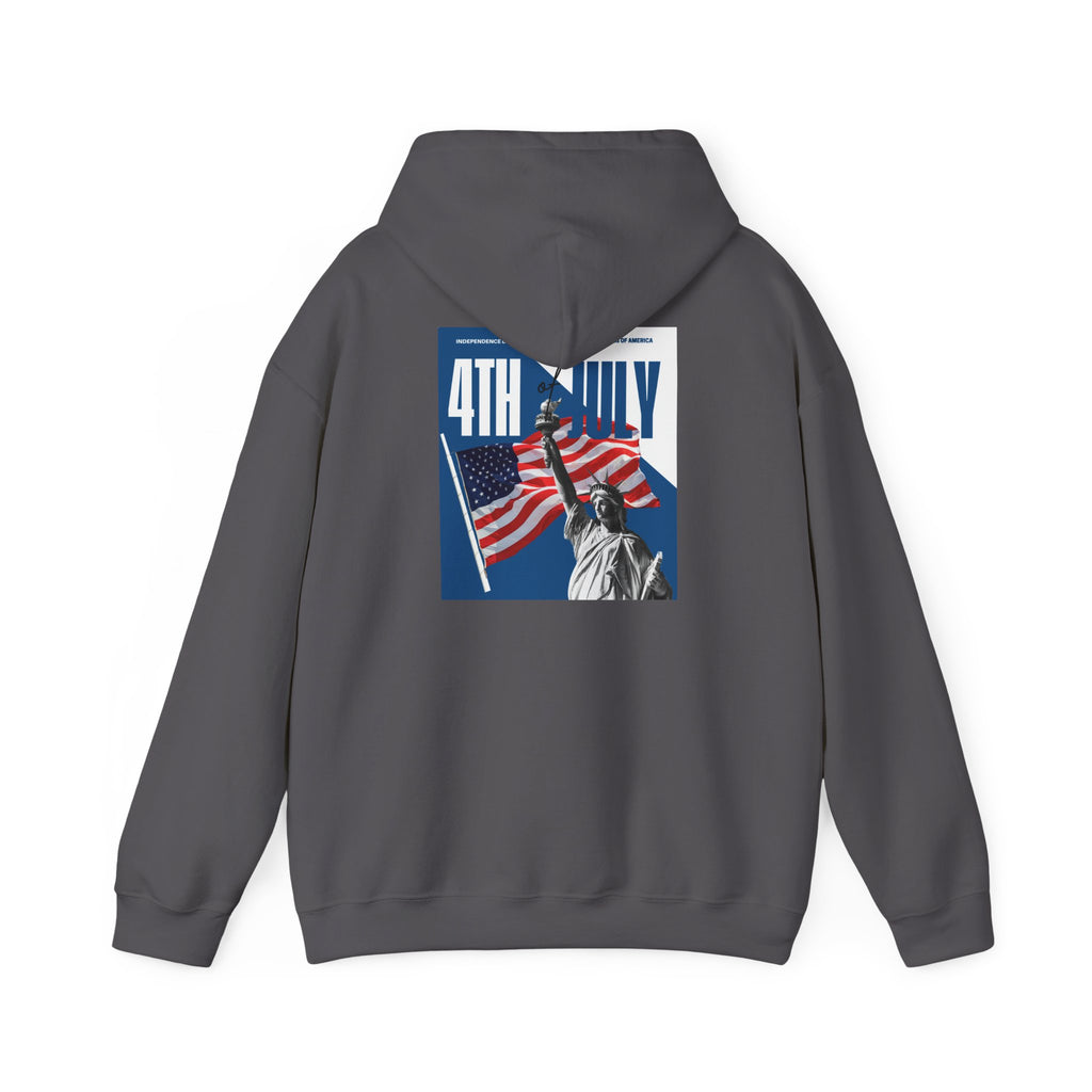 POV It's July USA flag map Hoodie | 4th of July Statue of Liberty back print