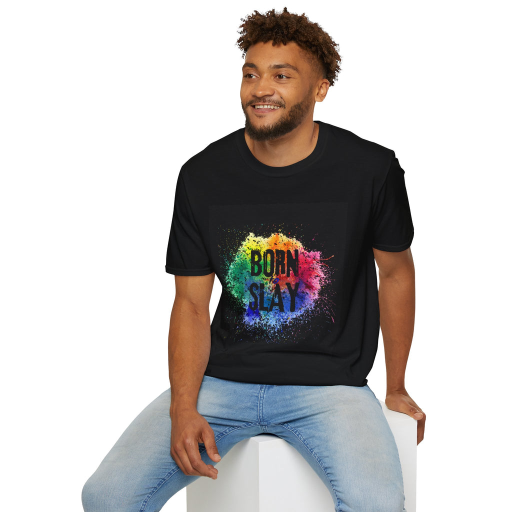 Born to Slay rainbow splash T-Shirt | Colorful typographic tee